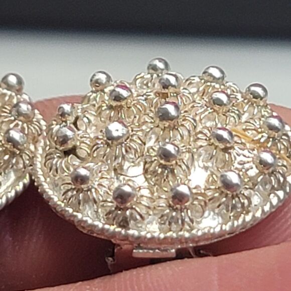 Vintage Sterling Silver Flower Clip On Earrings - Picture 8 of 11